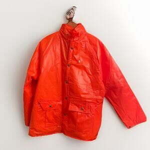 Vintage Duck Bay Orange Hunting Rain Coat Jacket Men’s Medium Hole/see Pic